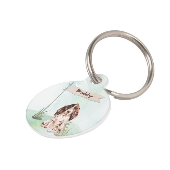 Aangepaste naam bruine Cocker Spaniel Pet Dog Huisdierpenning (Zijkant)