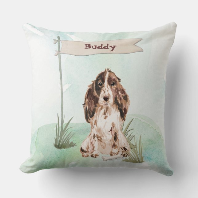 Aangepaste naam bruine Cocker Spaniel Pet Dog Kussen (Voorkant)