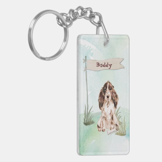 Aangepaste naam bruine Cocker Spaniel Pet Dog Sleutelhanger (Voorkant Links)
