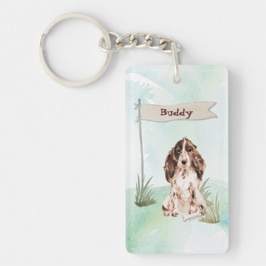 Aangepaste naam bruine Cocker Spaniel Pet Dog Sleutelhanger (Voorkant)