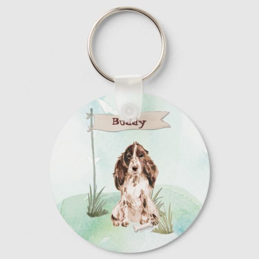 Aangepaste naam bruine Cocker Spaniel Pet Dog Sleutelhanger (Voorkant)