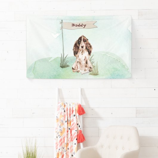 Aangepaste naam bruine Cocker Spaniel Pet Dog Spandoek (Insitu)