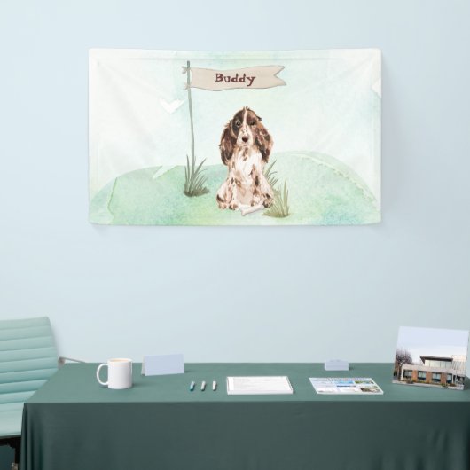 Aangepaste naam bruine Cocker Spaniel Pet Dog Spandoek (Beurs)