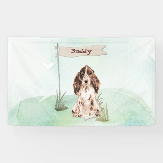 Aangepaste naam bruine Cocker Spaniel Pet Dog Spandoek (Horizontaal)