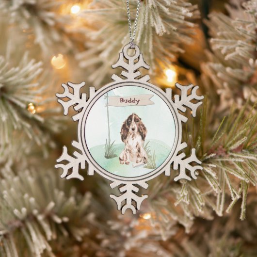 Aangepaste naam bruine Cocker Spaniel Pet Dog Tin Sneeuwvlok Ornament (Boom)
