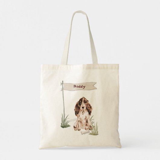 Aangepaste naam bruine Cocker Spaniel Pet Dog Tote Bag (Achterkant)