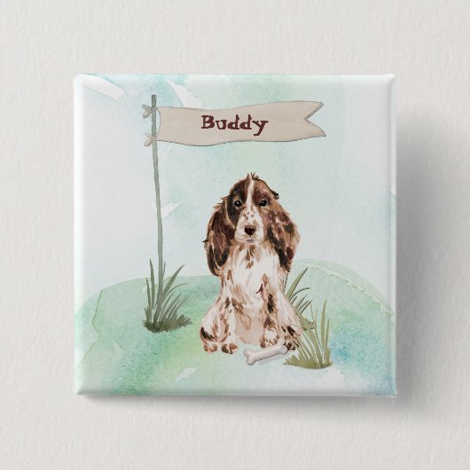 Aangepaste naam bruine Cocker Spaniel Pet Dog Vierkante Button 5,1 Cm (Voorkant)