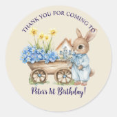 Aangepaste naam Bunny Blue Flowers Verjaardagsguns Ronde Sticker (Voorkant)