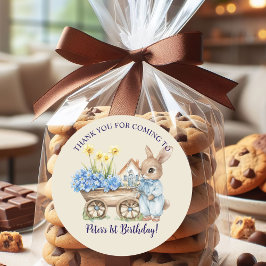 Aangepaste naam Bunny Blue Flowers Verjaardagsguns Ronde Sticker