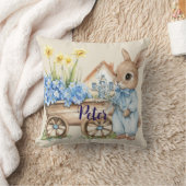 Aangepaste naam Bunny met blauwe bloemen Kussen (Deken)