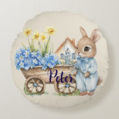 Aangepaste naam Bunny met blauwe bloemen Rond Kussen (Voorkant)