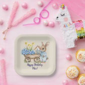 Aangepaste Naam Bunny met Blauwe Bloemen Verjaarda Papieren Bordje (Feest)