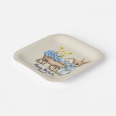 Aangepaste Naam Bunny met Blauwe Bloemen Verjaarda Papieren Bordje (Gebogen)