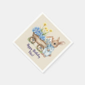 Aangepaste Naam Bunny met Blauwe Bloemen Verjaarda Servet (Hoek)