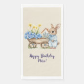 Aangepaste Naam Bunny met Blauwe Bloemen Verjaarda Servet (Voorkant)