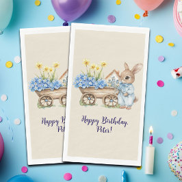 Aangepaste Naam Bunny met Blauwe Bloemen Verjaarda Servet