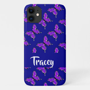 Aangepaste naam butterflies blauw patroon Case-Mate iPhone case