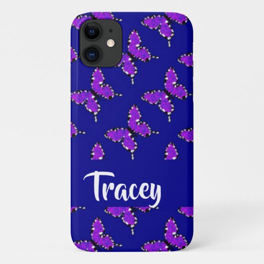 Aangepaste naam butterflies blauw patroon Case-Mate iPhone case (Achterkant)