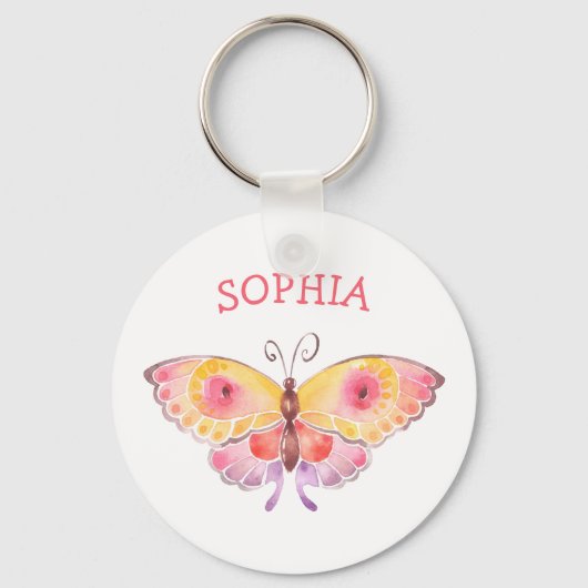 Aangepaste naam Butterfly Kinder Cute Pink Sleutelhanger (Voorkant)