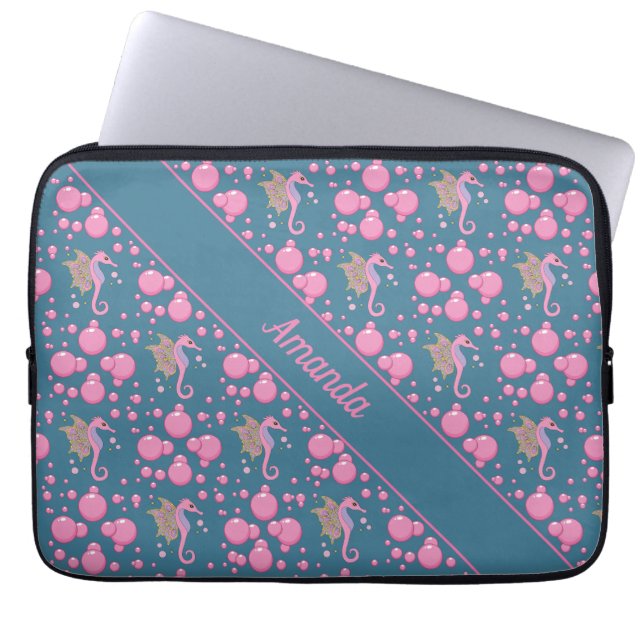 Aangepaste naam Butterfly Seahorse Laptop Sleeve (Voorkant)