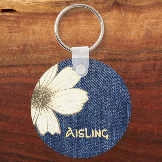 Aangepaste naam Button bloem Sleutelhanger (Voorkant)