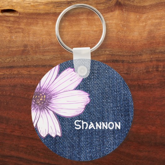 Aangepaste naam Button bloem  Sleutelhanger (Voorkant)