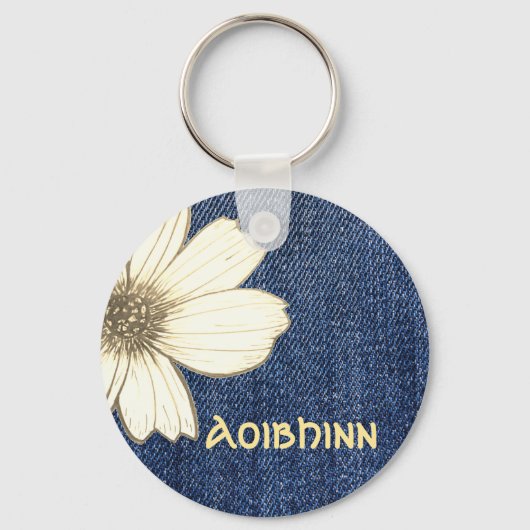 Aangepaste naam Button bloem  Sleutelhanger (Voorkant)