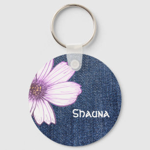 Aangepaste naam Button bloem Sleutelhanger