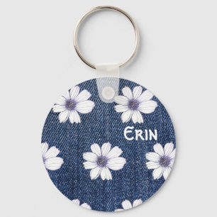 Aangepaste naam Button blokpatroon Navy Sleutelhanger