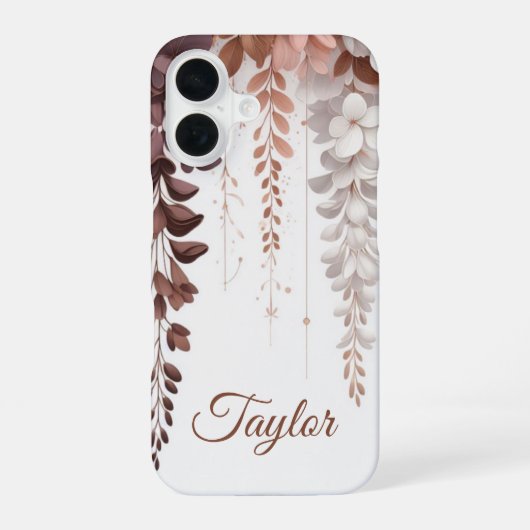 Aangepaste Naam Cacao Roos Wisteria Cascade iPhone 16 Hoesje (Achterkant)