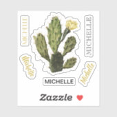 Aangepaste naam Cactus Flower  Drawing Vinyl Sticker (Vel)