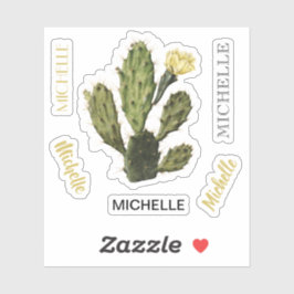 Aangepaste naam Cactus Flower  Drawing Vinyl Sticker
