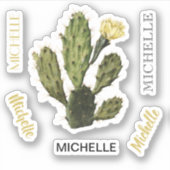 Aangepaste naam Cactus Flower  Drawing Vinyl Sticker (Voorkant)