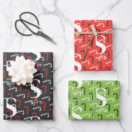 Aangepaste Naam Candy Cane Christmas Red Green Bla Inpakpapier Vel