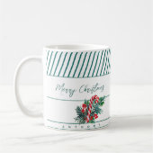 Aangepaste naam | Candy Cane & Green Stripes Kerst Koffiemok (Links)