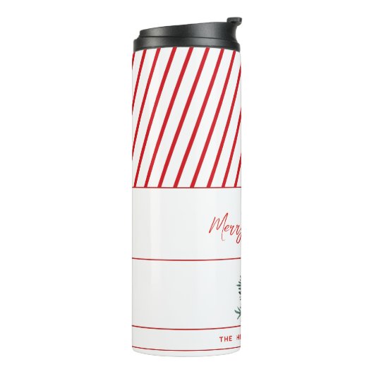 Aangepaste naam | Candy Cane & rode strepen Kerstm Thermosbeker (Gedraaid links)