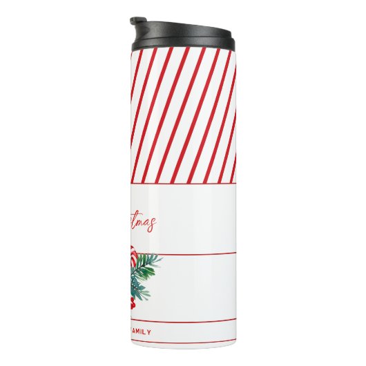 Aangepaste naam | Candy Cane & rode strepen Kerstm Thermosbeker (Geroteerd rechts)