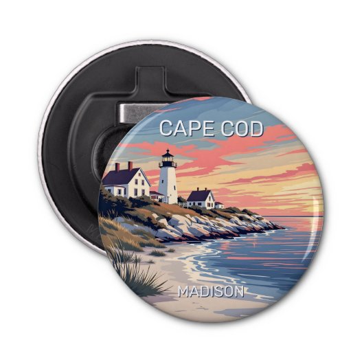 Aangepaste naam Cape Cod Massachusetts Button Flesopener (Voorkant)