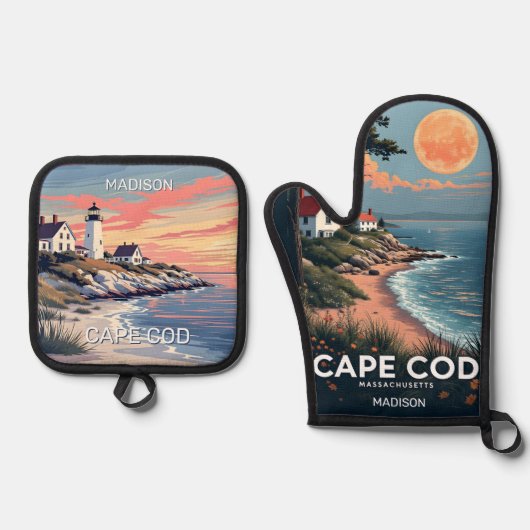 Aangepaste naam Cape Cod Massachusetts Ovenwant & Pannenlap Set (Voorkant)
