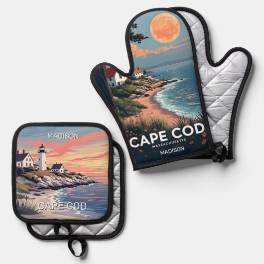 Aangepaste naam Cape Cod Massachusetts Ovenwant & Pannenlap Set (Voorkant / Achterkant)