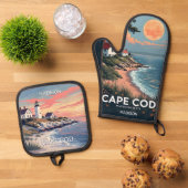 Aangepaste naam Cape Cod Massachusetts Ovenwant & Pannenlap Set (Top down)