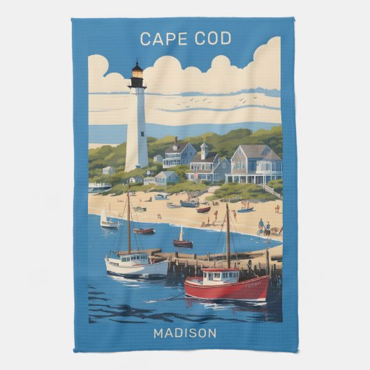 Aangepaste naam Cape Cod Massachusetts Theedoek (Verticaal)