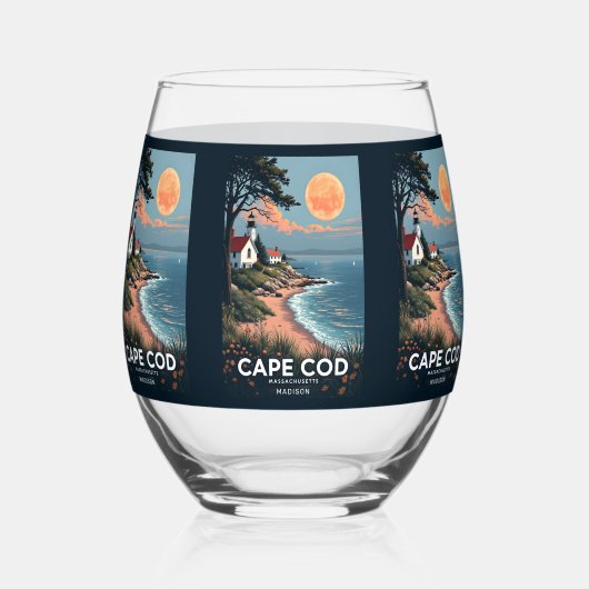 Aangepaste naam Cape Cod Massachusetts Wijnglas Zonder Voet (Voorkant)