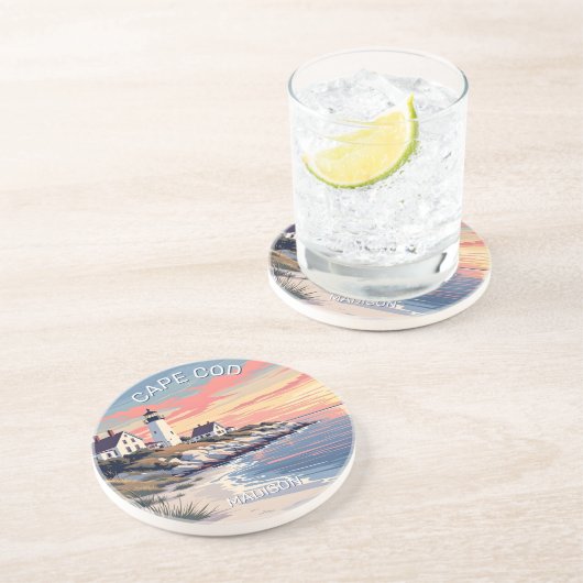 Aangepaste naam Cape Cod Massachusetts Zandsteen Onderzetter (Zijkant)
