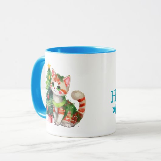 Aangepaste naam cat green blue warme chocolade mok (Voorkant links)