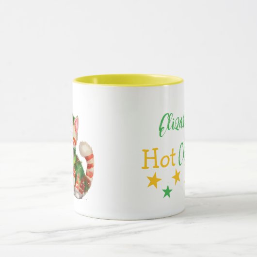 Aangepaste naam cat green yellow hot chocolate mok (Midden)
