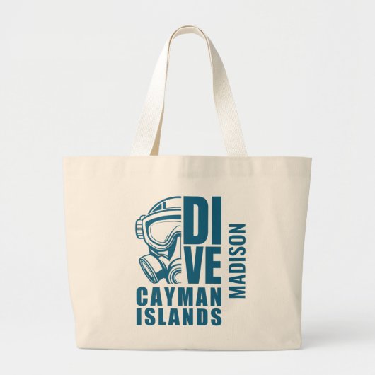Aangepaste naam Cayman Islands Diving Grote Tote Bag (Voorkant)