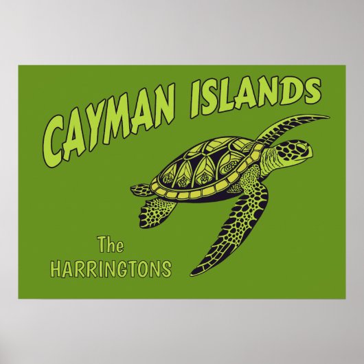 Aangepaste naam Cayman Islands Zee Turtle Poster (Voorkant)