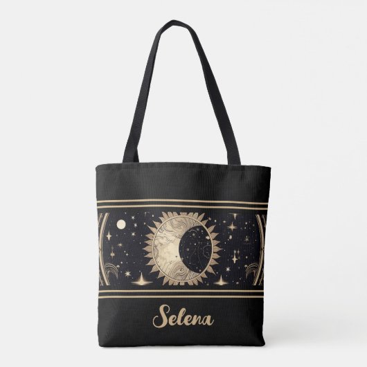 Aangepaste naam Celestial Stars Sun Moon Tote Bag (Achterkant)