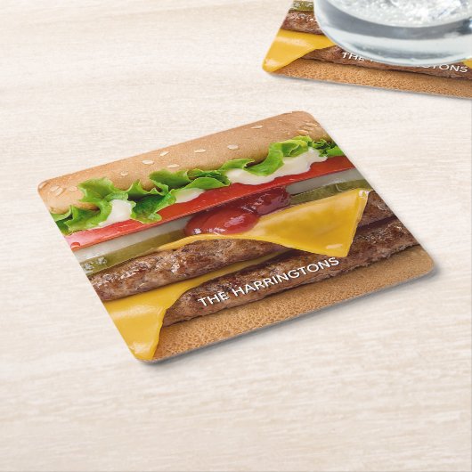 Aangepaste naam cheeseburger kartonnen onderzetters (Schuin)